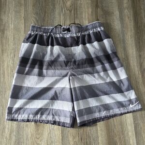 Nike Men's Black and Gray Striped Board Shorts Size XL